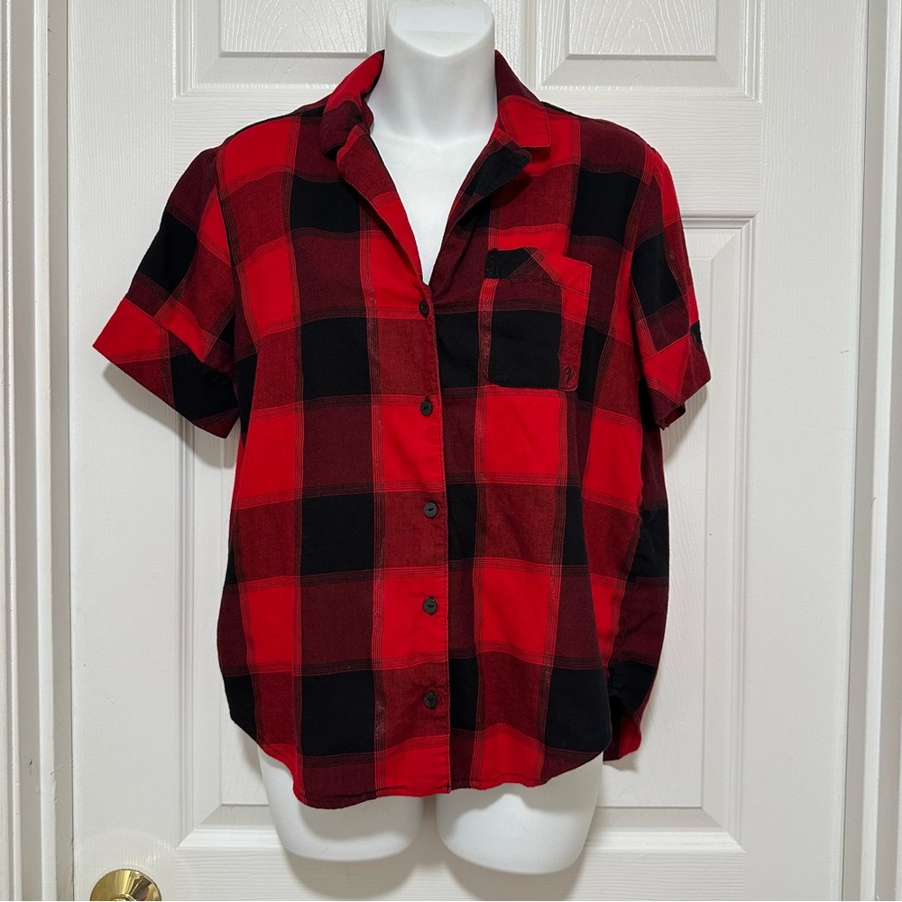 Victoria’s Secret Women’s Size Xsmall Red & Black Plaid Pajama Top Button Up
